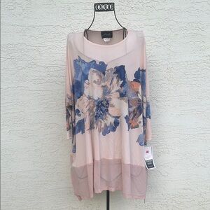 NWT  Marallis Hi-Low Sheer Hem Trim Floral Tunic Top XXL